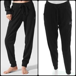 Alo Yoga Muse Ribbed Sweatpants‎ Black Cozy Lounge Joggers High Rise Womens XS